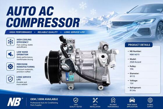 Auto AC Compressor NB614019 Untuk Honda Accord 1.5T CV1 2018-2020, 38810-6A0-A01 38810-6A1-H01, 7PK 115mm 12V Pompa A / C